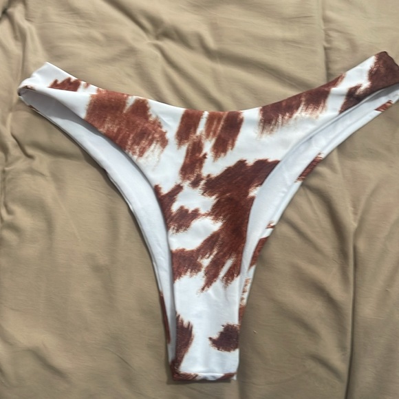 Womens Bikini Bottom Size Small White Brown Cheeky Swimwear - Picture 4 of 5